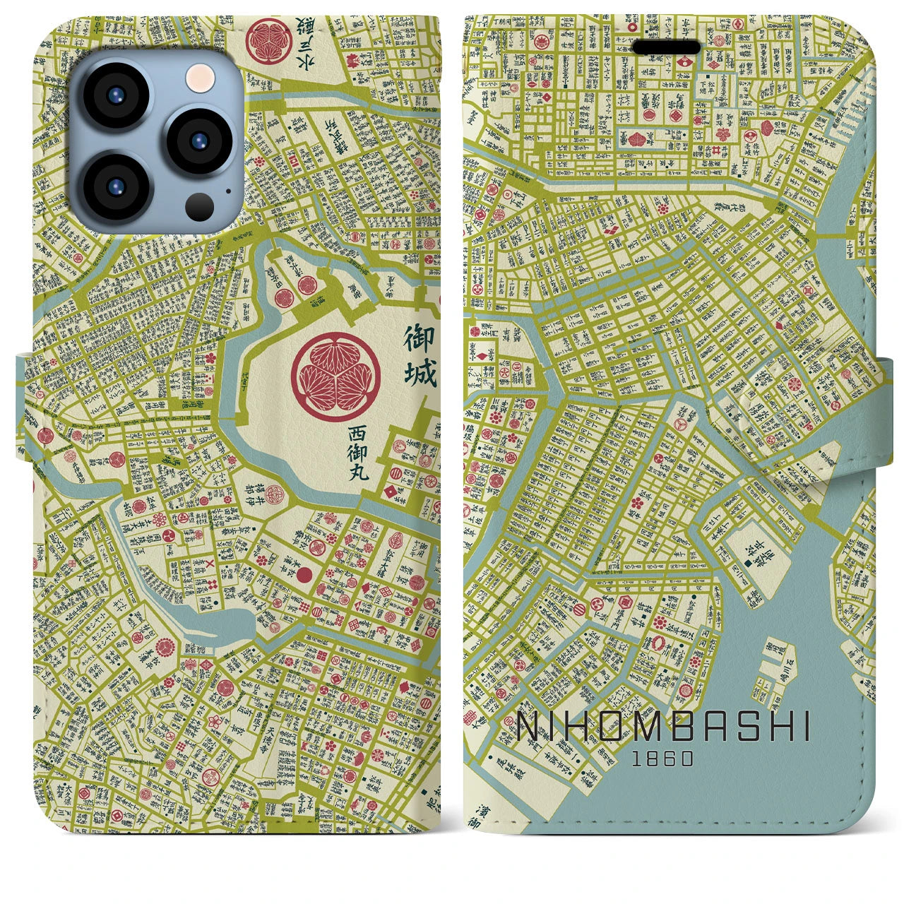 【日本橋1860】地図柄iPhoneケース(手帳両面タイプ・ナチュラル)iPhone 13 Pro Max 用