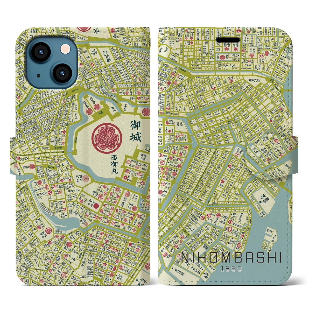 【日本橋1860】地図柄iPhoneケース(手帳両面タイプ・ナチュラル)iPhone 13 用