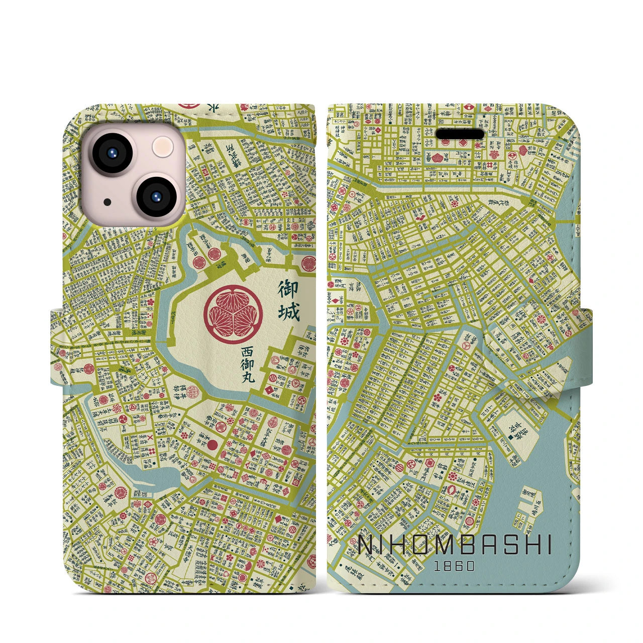 【日本橋1860】地図柄iPhoneケース(手帳両面タイプ・ナチュラル)iPhone 13 mini 用