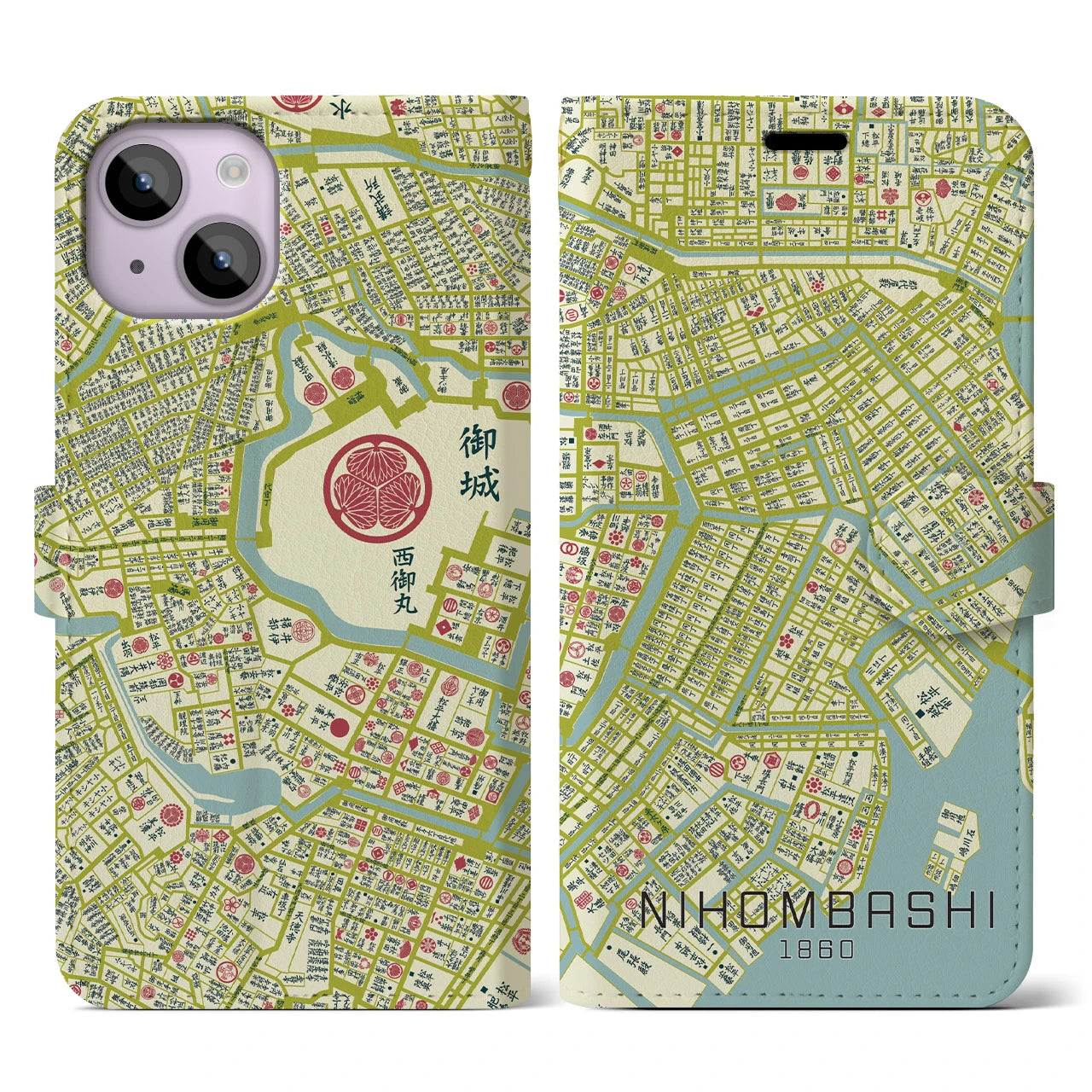 【日本橋1860】地図柄iPhoneケース(手帳両面タイプ・ナチュラル)iPhone 14 用