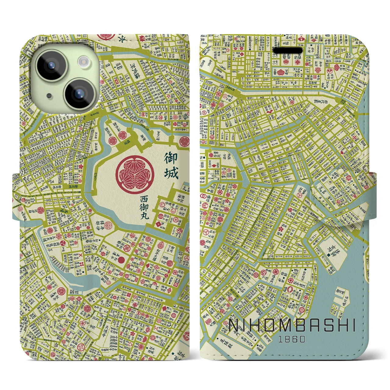 【日本橋1860】地図柄iPhoneケース(手帳両面タイプ・ナチュラル)iPhone 15 用