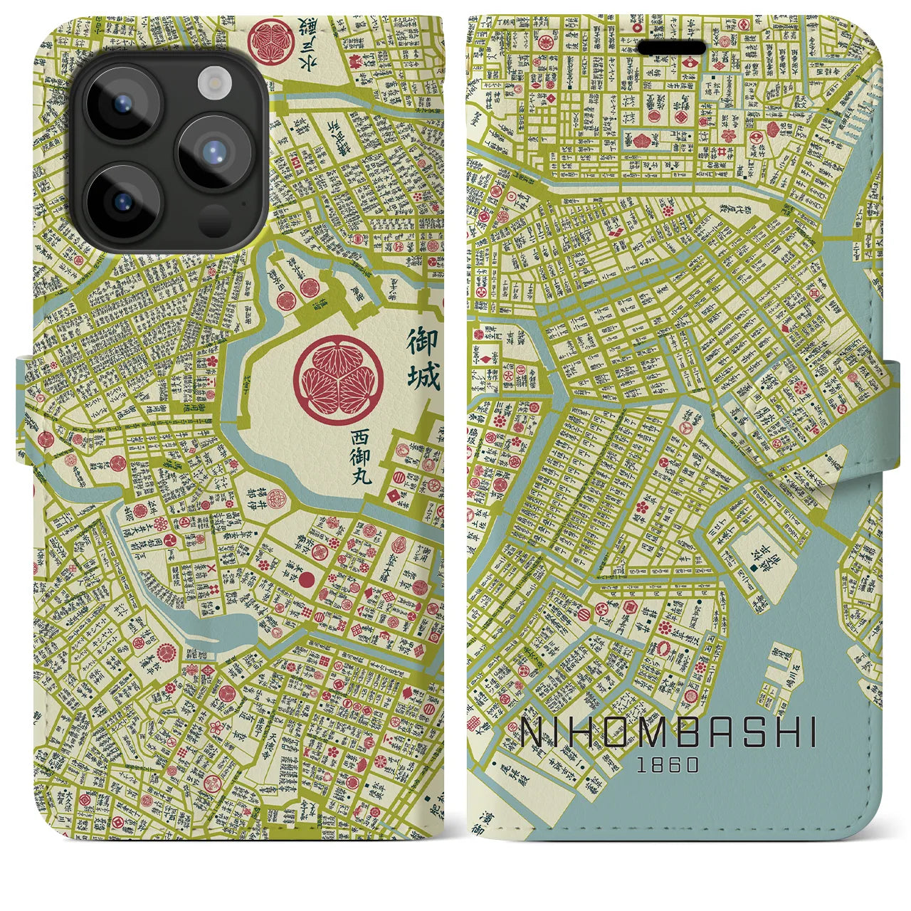 【日本橋1860】地図柄iPhoneケース(手帳両面タイプ・ナチュラル)iPhone 15 Pro Max 用