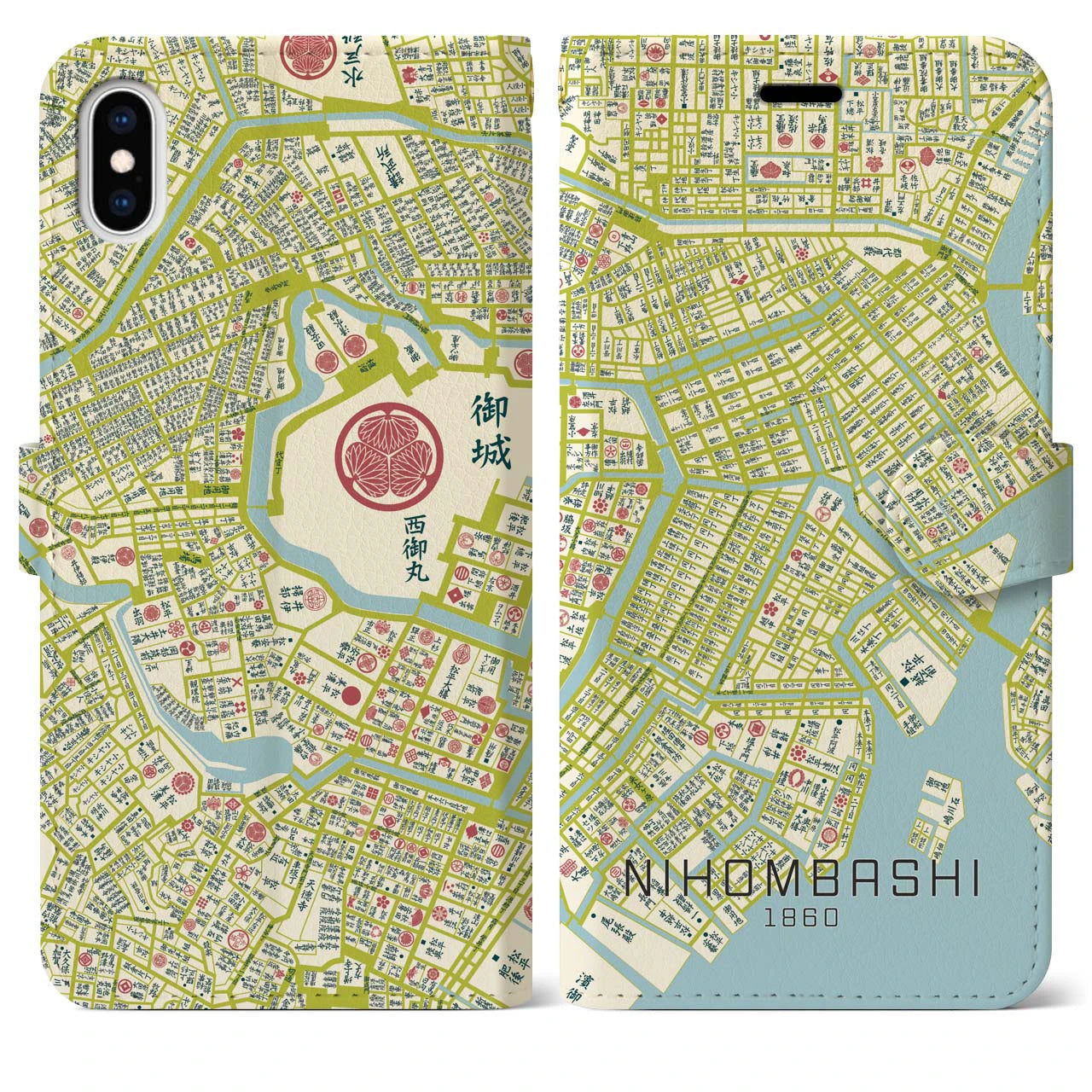 【日本橋1860】地図柄iPhoneケース(手帳両面タイプ・ナチュラル)iPhone XS Max 用