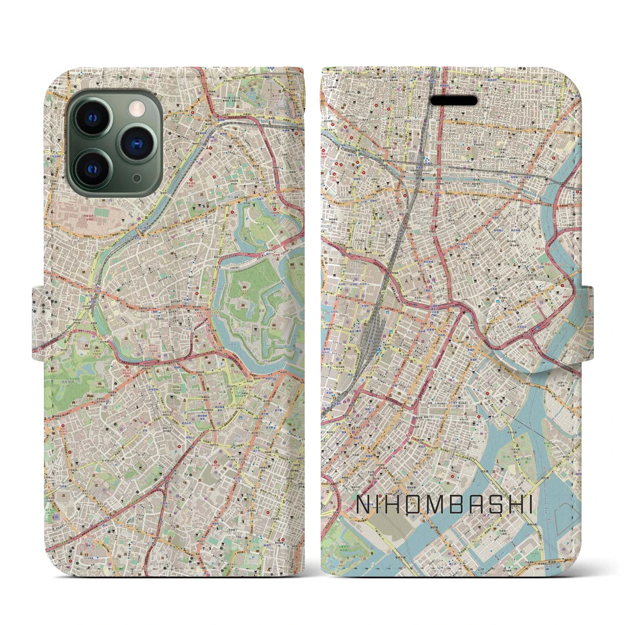 【日本橋(東京都)】地図柄iPhoneケース(手帳タイプ)ナチュラル・iPhone 11 Pro 用