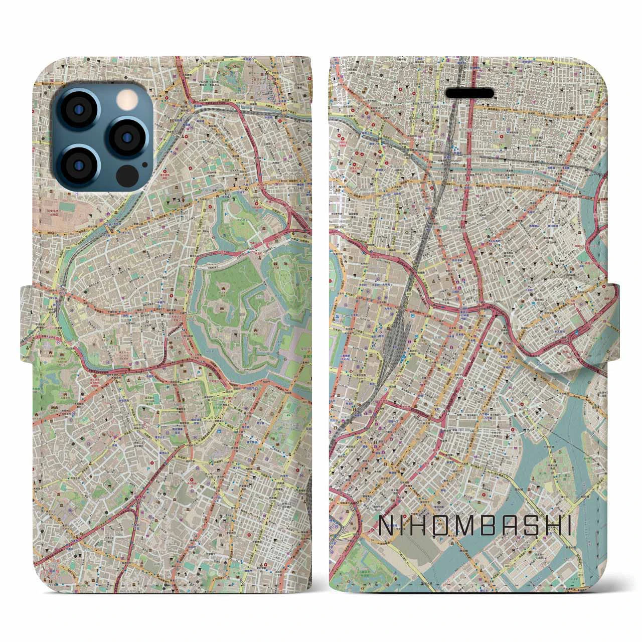 【日本橋(東京都)】地図柄iPhoneケース(手帳タイプ)ナチュラル・iPhone 12 / 12 Pro 用