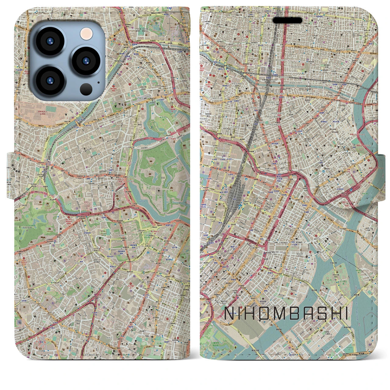【日本橋(東京都)】地図柄iPhoneケース(手帳タイプ)ナチュラル・iPhone 13 Pro Max 用