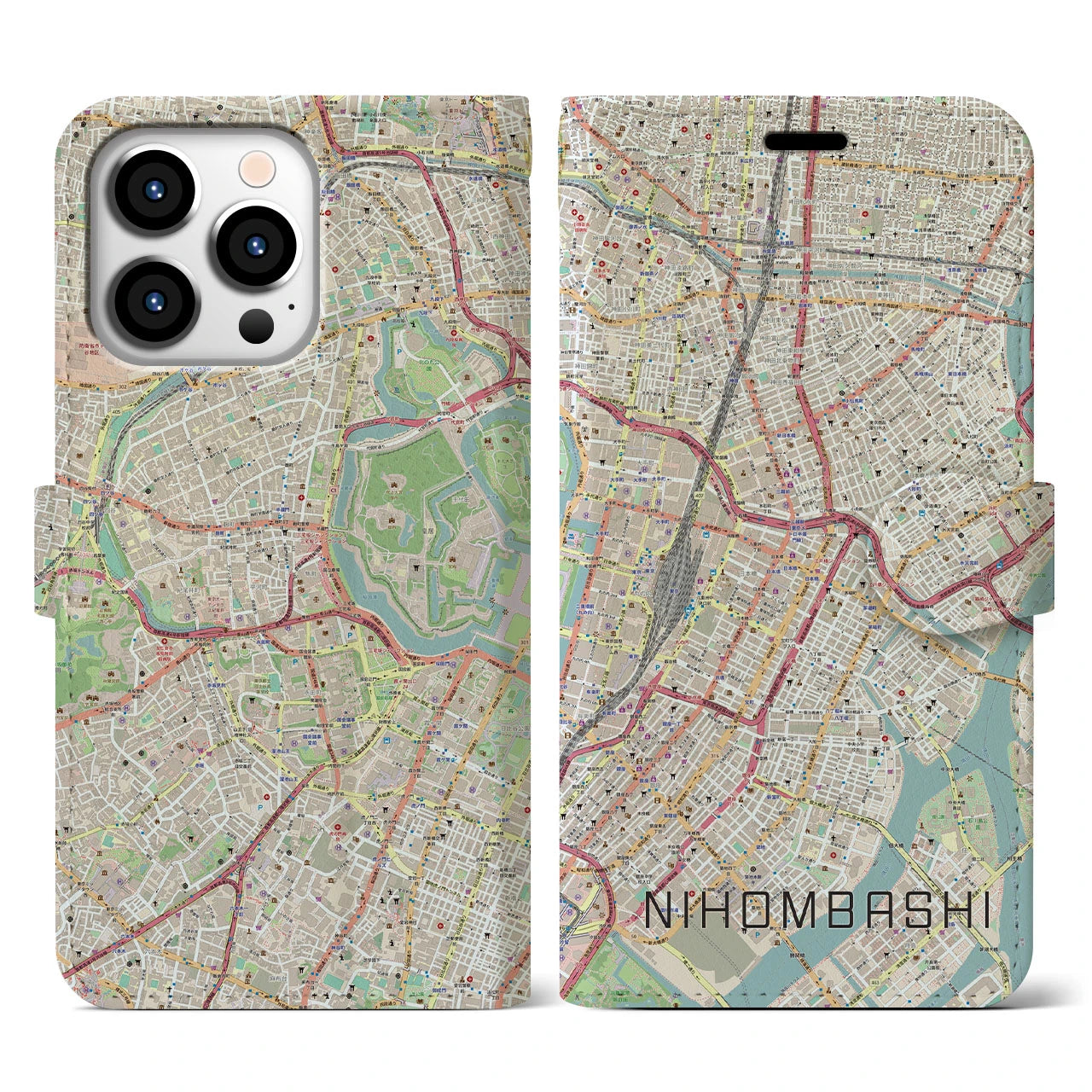 【日本橋(東京都)】地図柄iPhoneケース(手帳タイプ)ナチュラル・iPhone 13 Pro 用