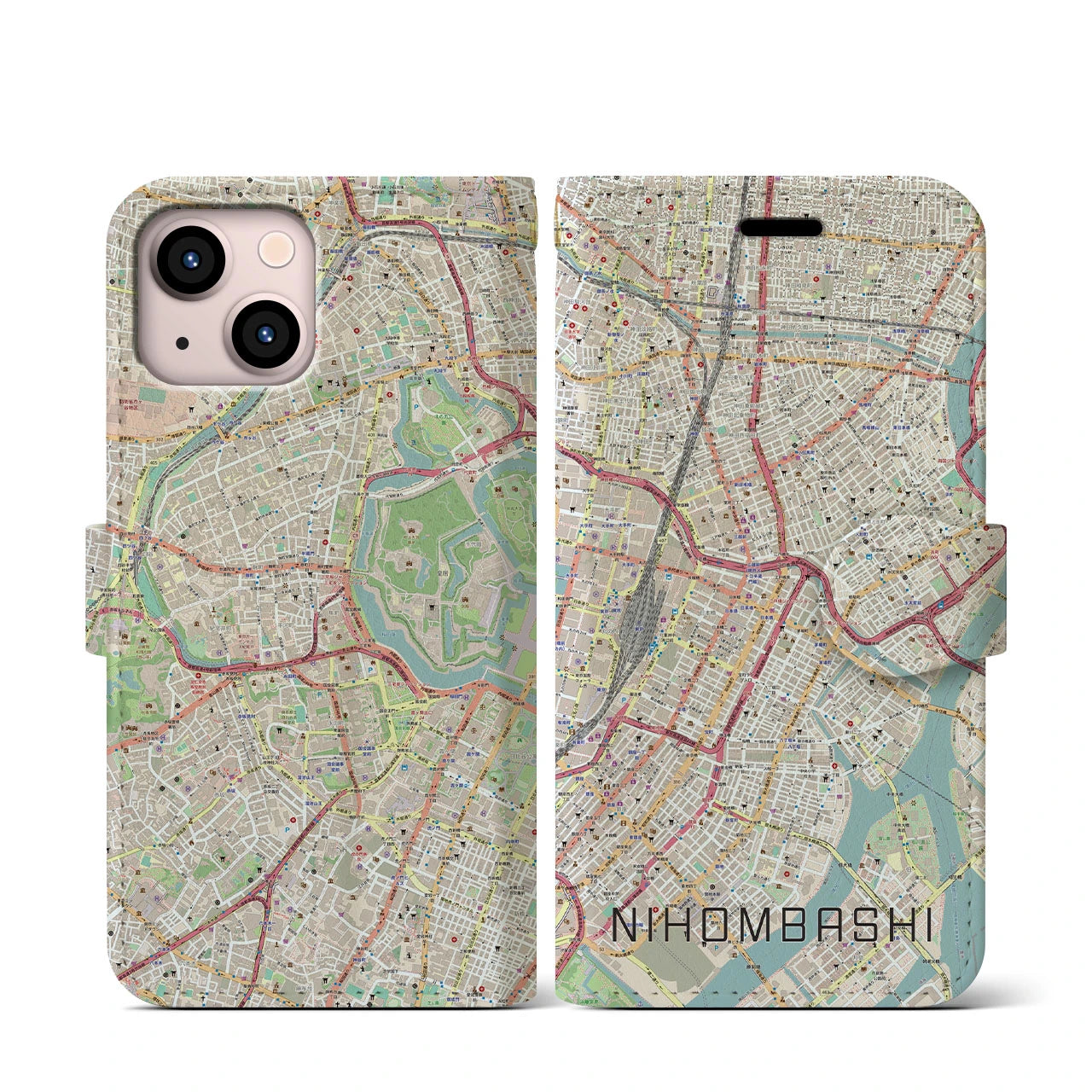 【日本橋(東京都)】地図柄iPhoneケース(手帳タイプ)ナチュラル・iPhone 13 mini 用