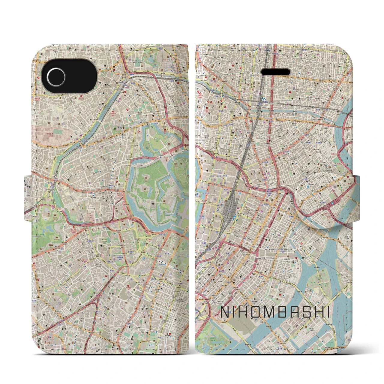 【日本橋(東京都)】地図柄iPhoneケース(手帳タイプ)ナチュラル・iPhone SE(第3 / 第2世代) / 8 / 7 / 6s / 6 用