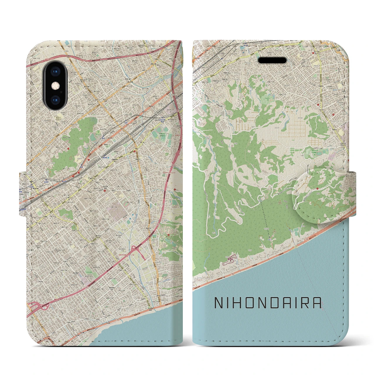 【日本平(静岡県)】地図柄iPhoneケース(手帳タイプ)ナチュラル・iPhone XS / X 用