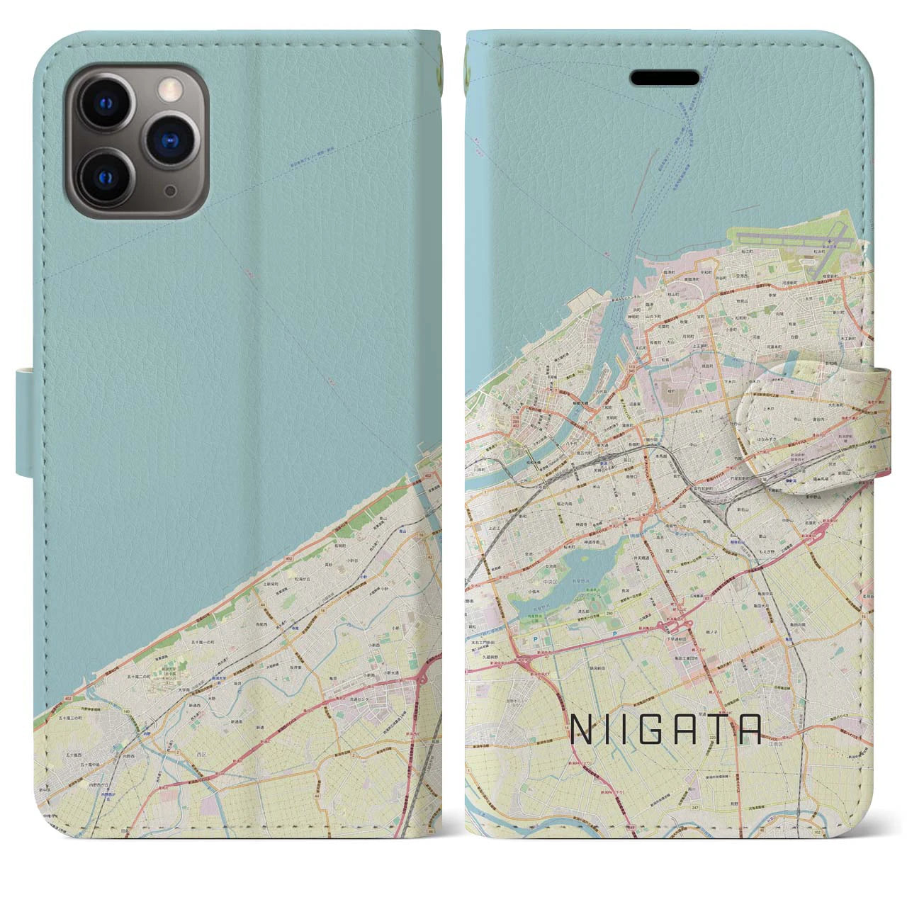 【新潟(新潟県)】地図柄iPhoneケース(手帳タイプ)ナチュラル・iPhone 11 Pro Max 用