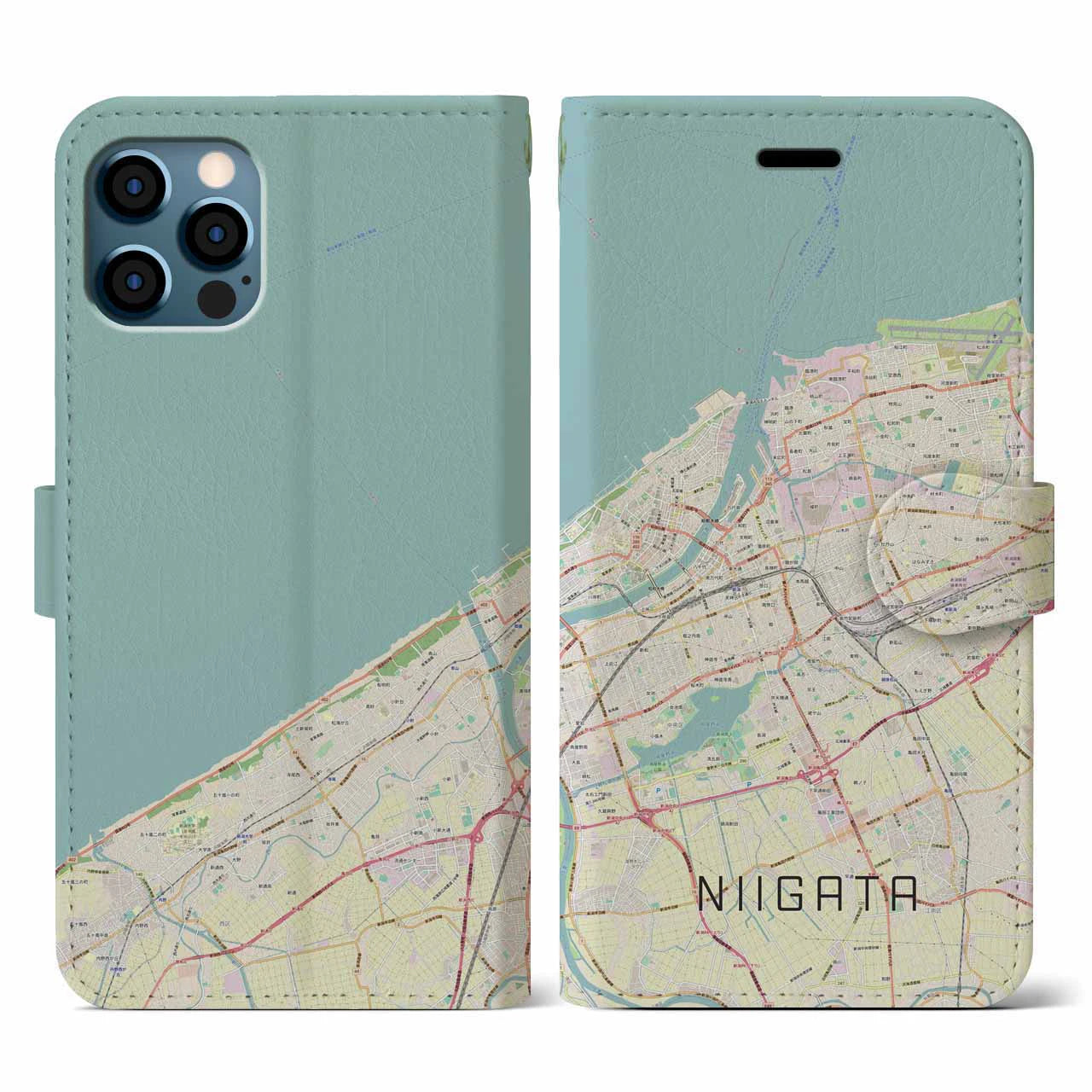 【新潟(新潟県)】地図柄iPhoneケース(手帳タイプ)ナチュラル・iPhone 12 / 12 Pro 用