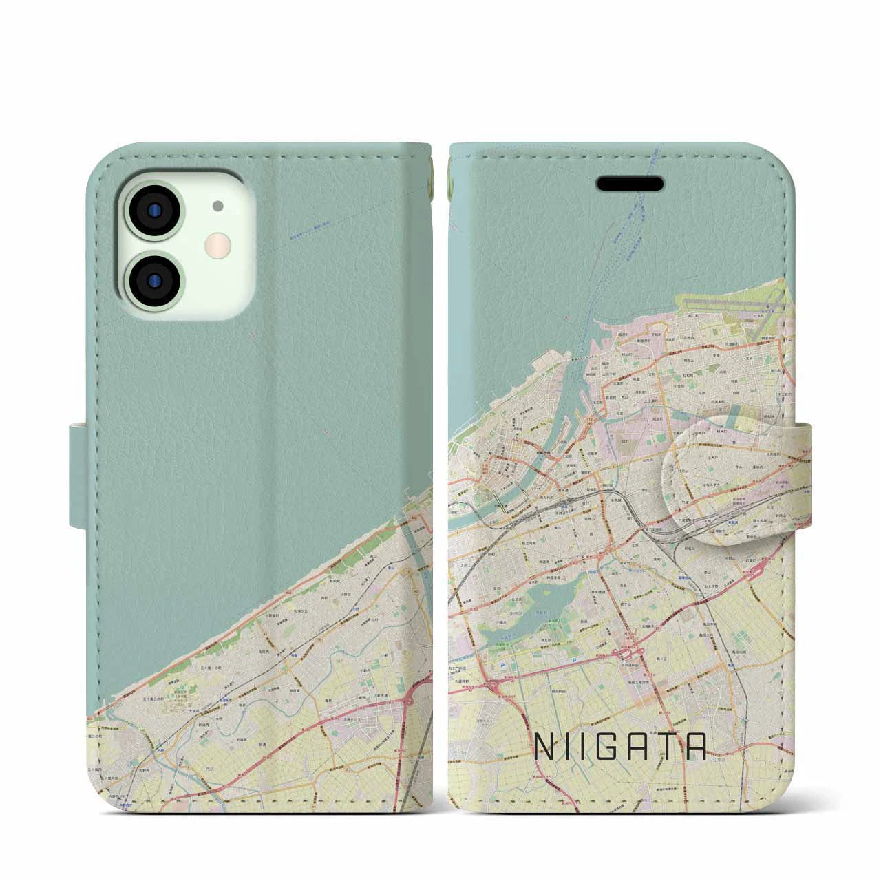 【新潟(新潟県)】地図柄iPhoneケース(手帳タイプ)ナチュラル・iPhone 12 mini 用