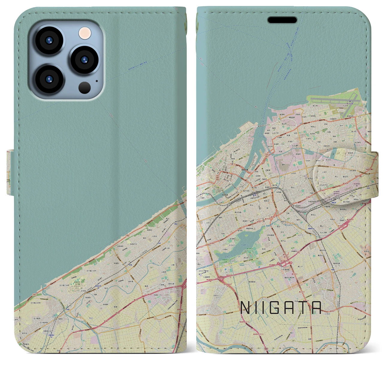 【新潟(新潟県)】地図柄iPhoneケース(手帳タイプ)ナチュラル・iPhone 13 Pro Max 用