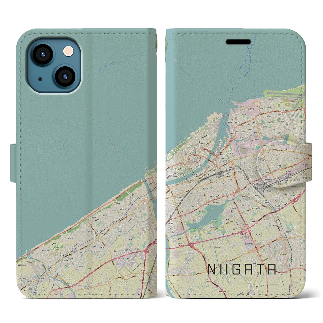 【新潟(新潟県)】地図柄iPhoneケース(手帳タイプ)ナチュラル・iPhone 13 用
