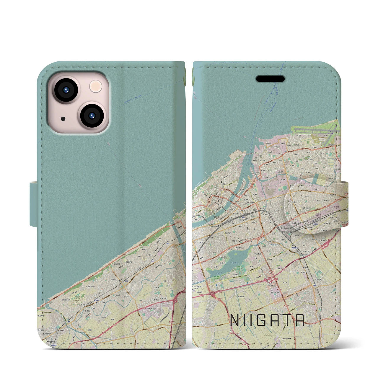 【新潟(新潟県)】地図柄iPhoneケース(手帳タイプ)ナチュラル・iPhone 13 mini 用