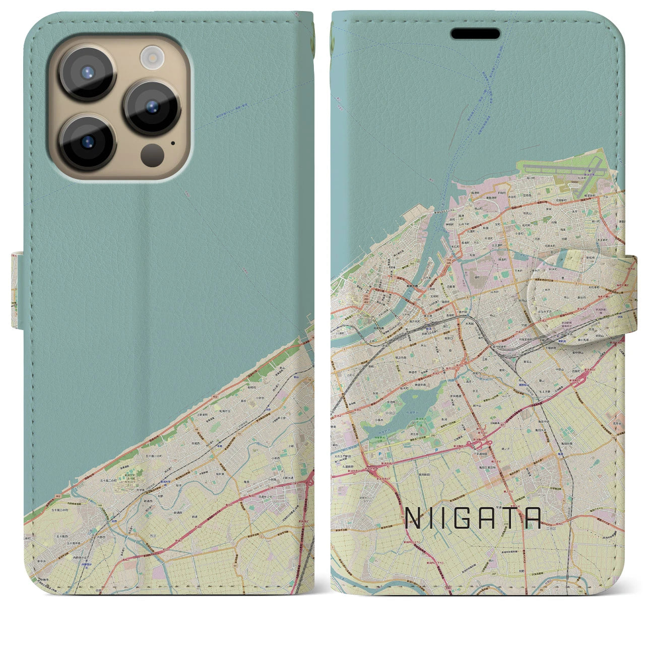 【新潟(新潟県)】地図柄iPhoneケース(手帳タイプ)ナチュラル・iPhone 14 Pro Max 用