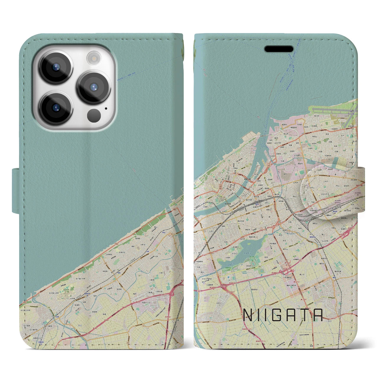 【新潟(新潟県)】地図柄iPhoneケース(手帳タイプ)ナチュラル・iPhone 14 Pro 用