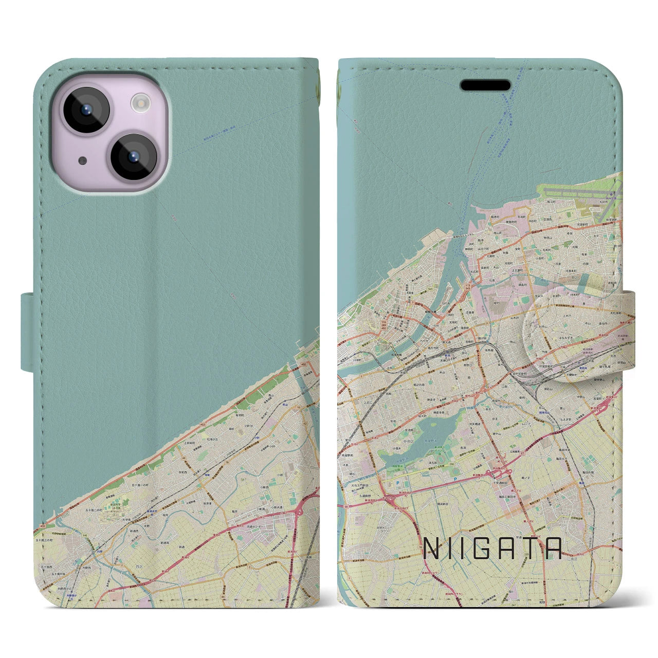 【新潟(新潟県)】地図柄iPhoneケース(手帳タイプ)ナチュラル・iPhone 14 用