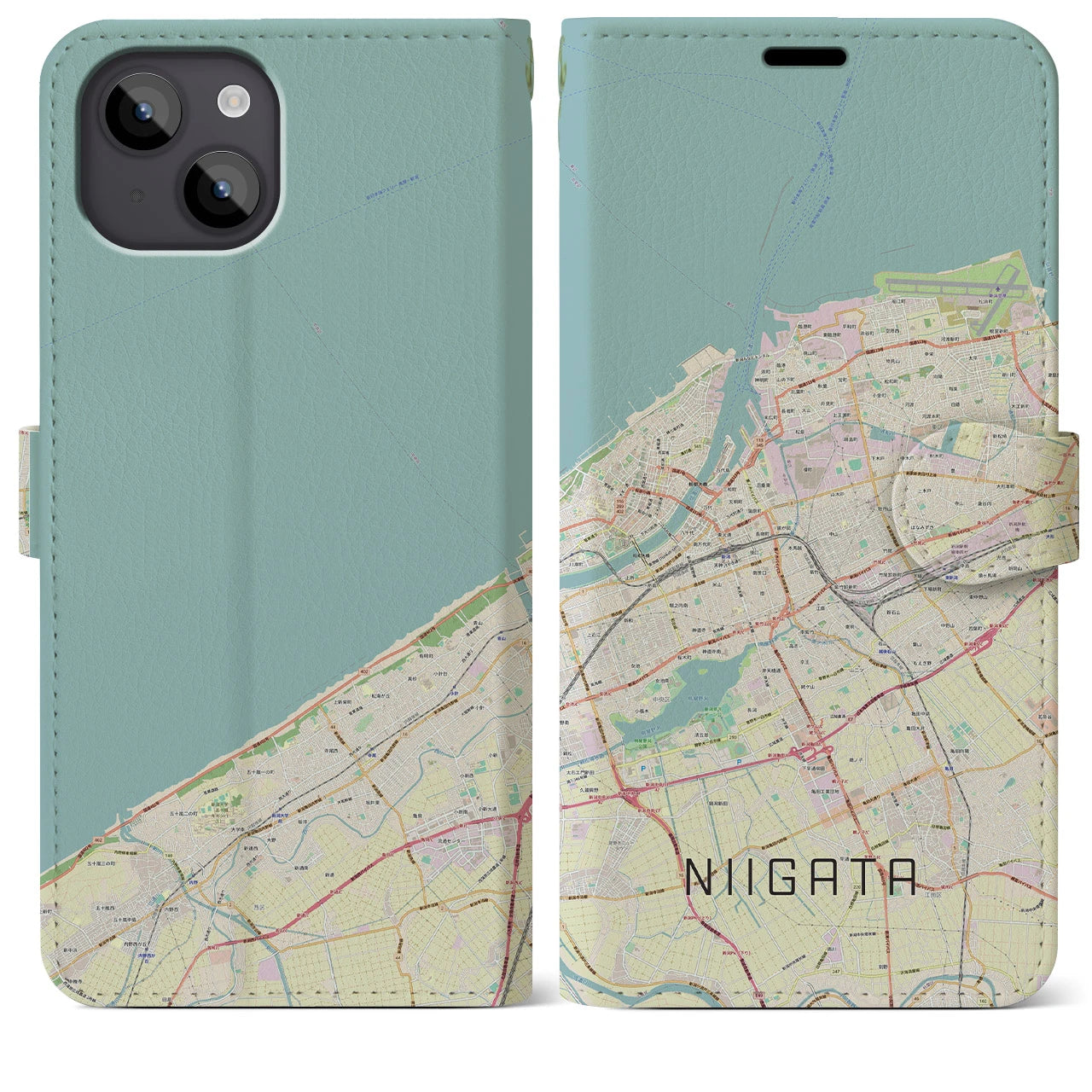 【新潟(新潟県)】地図柄iPhoneケース(手帳タイプ)ナチュラル・iPhone 14 Plus 用