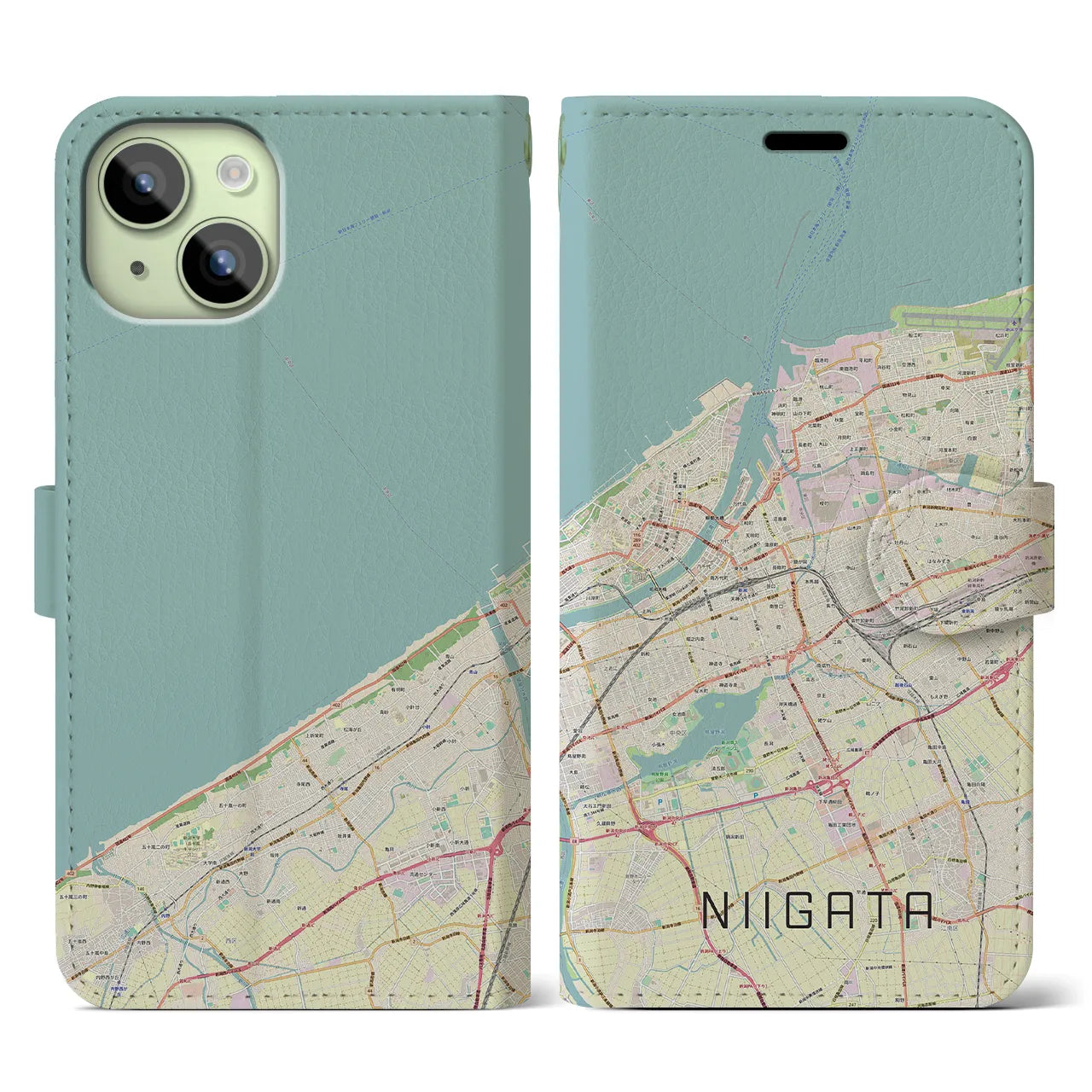 【新潟(新潟県)】地図柄iPhoneケース(手帳タイプ)ナチュラル・iPhone 15 用