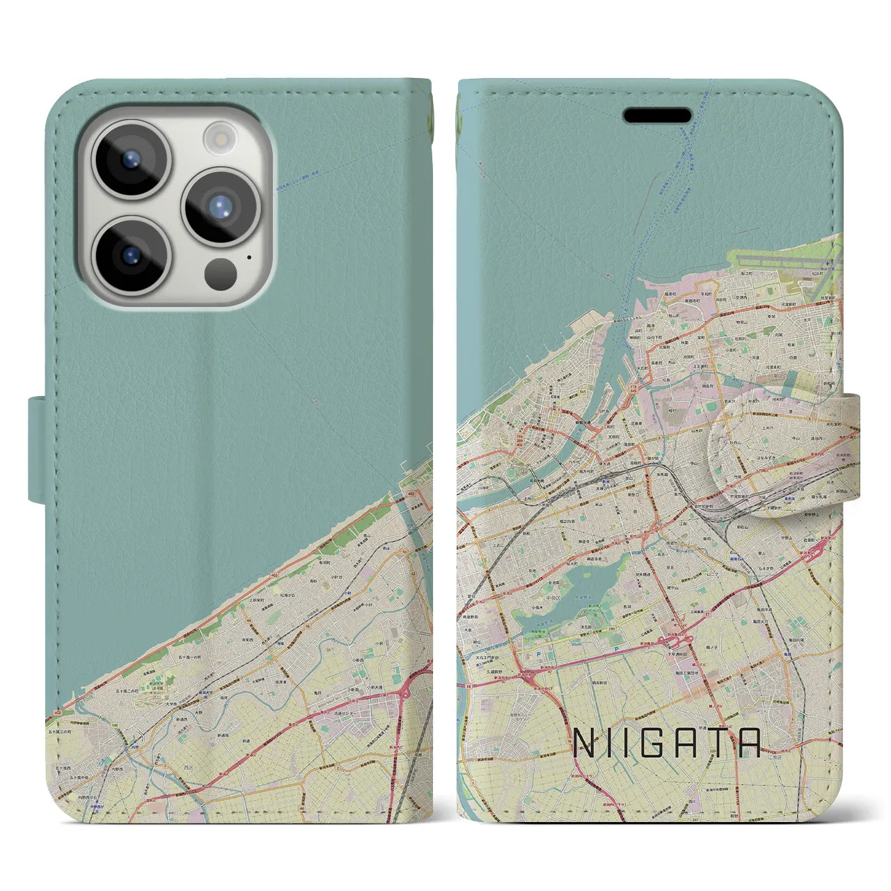 【新潟(新潟県)】地図柄iPhoneケース(手帳タイプ)ナチュラル・iPhone 15 Pro 用