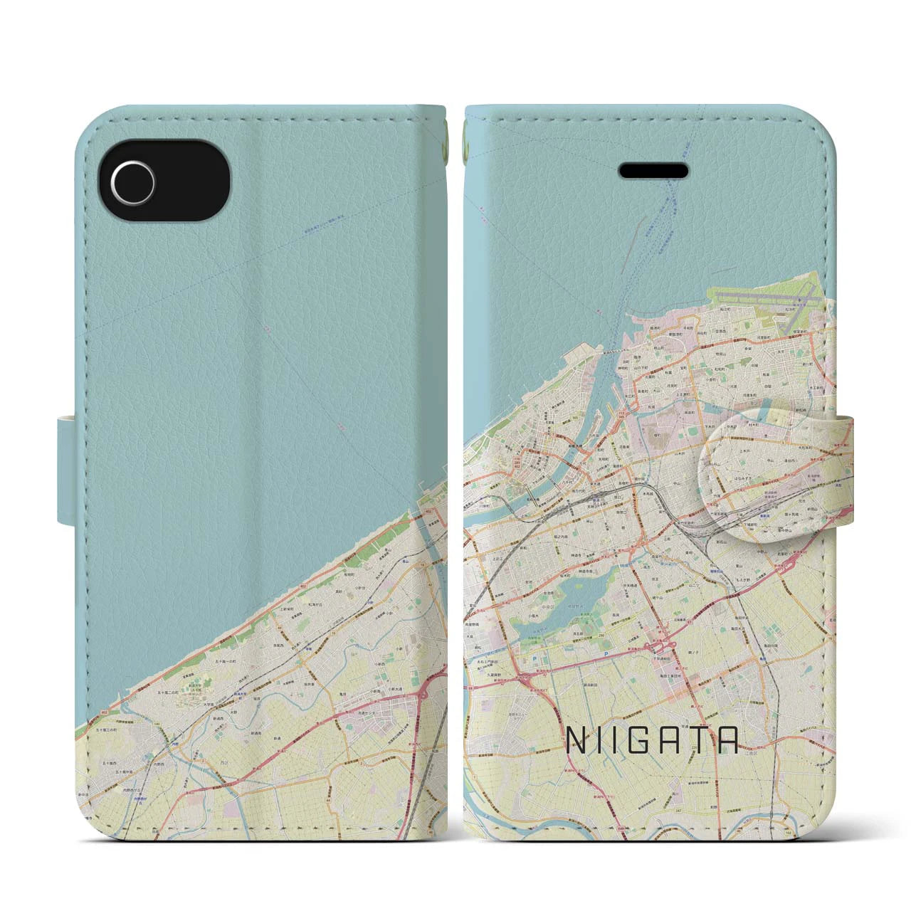 【新潟(新潟県)】地図柄iPhoneケース(手帳タイプ)ナチュラル・iPhone SE(第3 / 第2世代) / 8 / 7 / 6s / 6 用