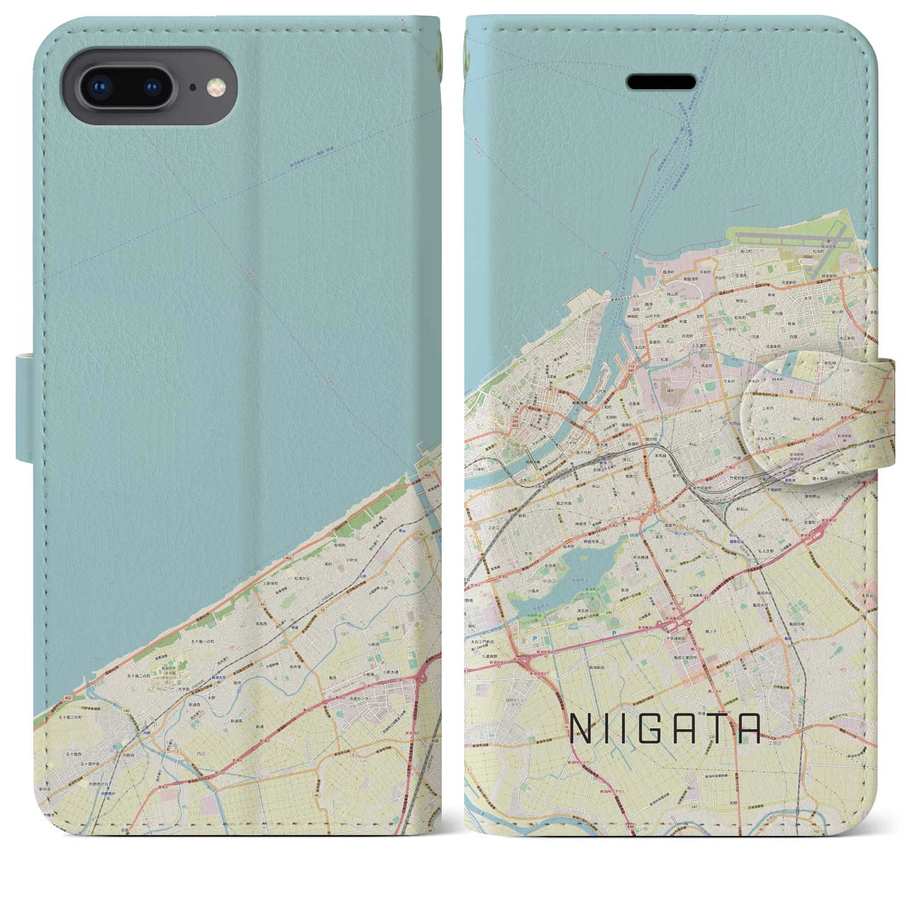 【新潟(新潟県)】地図柄iPhoneケース(手帳タイプ)ナチュラル・iPhone 8Plus /7Plus / 6sPlus / 6Plus 用