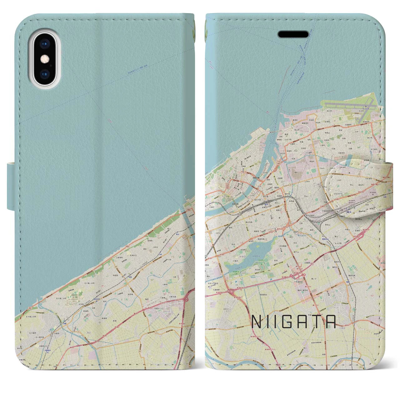 【新潟(新潟県)】地図柄iPhoneケース(手帳タイプ)ナチュラル・iPhone XS Max 用