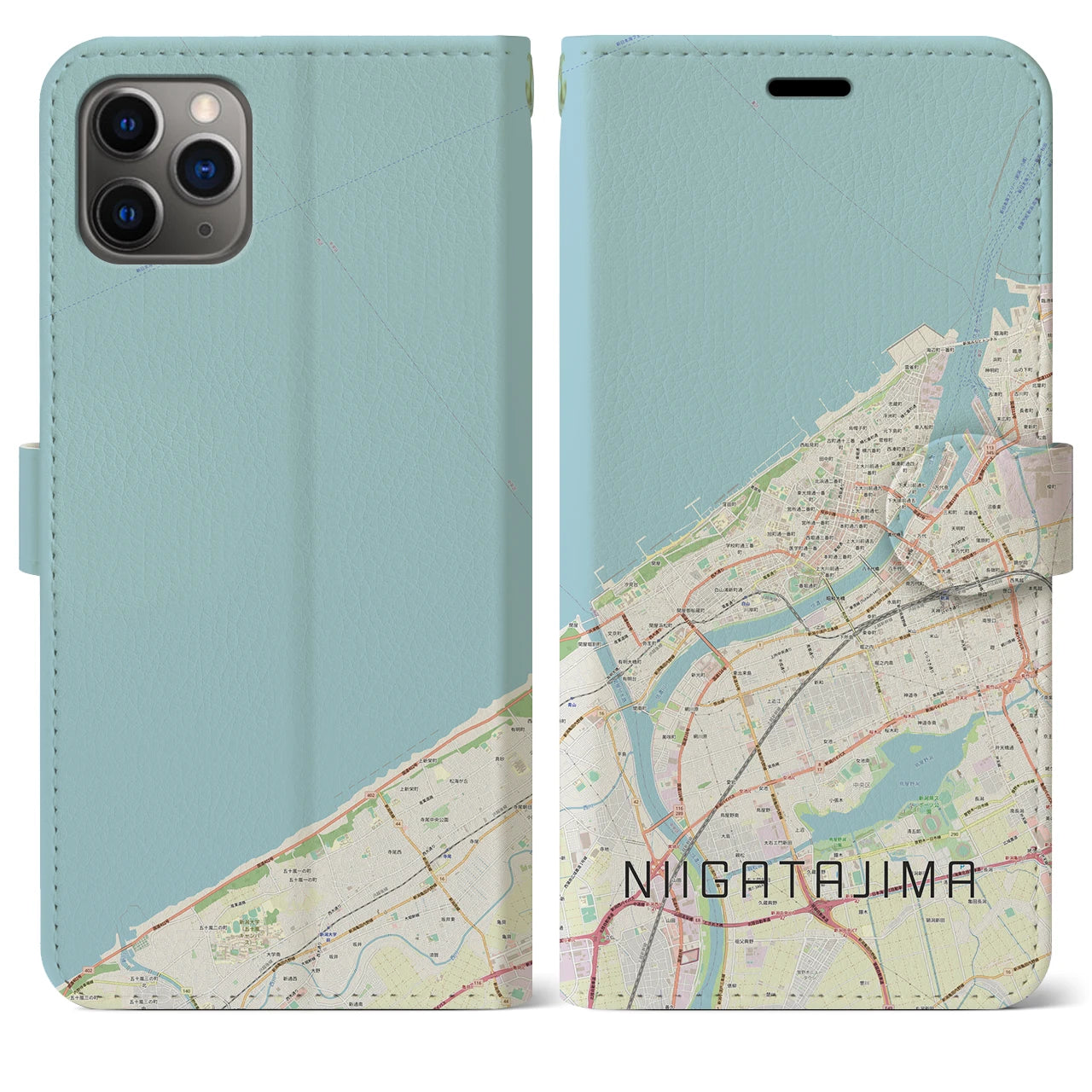 【新潟島(新潟県)】地図柄iPhoneケース(手帳タイプ)ナチュラル・iPhone 11 Pro Max 用