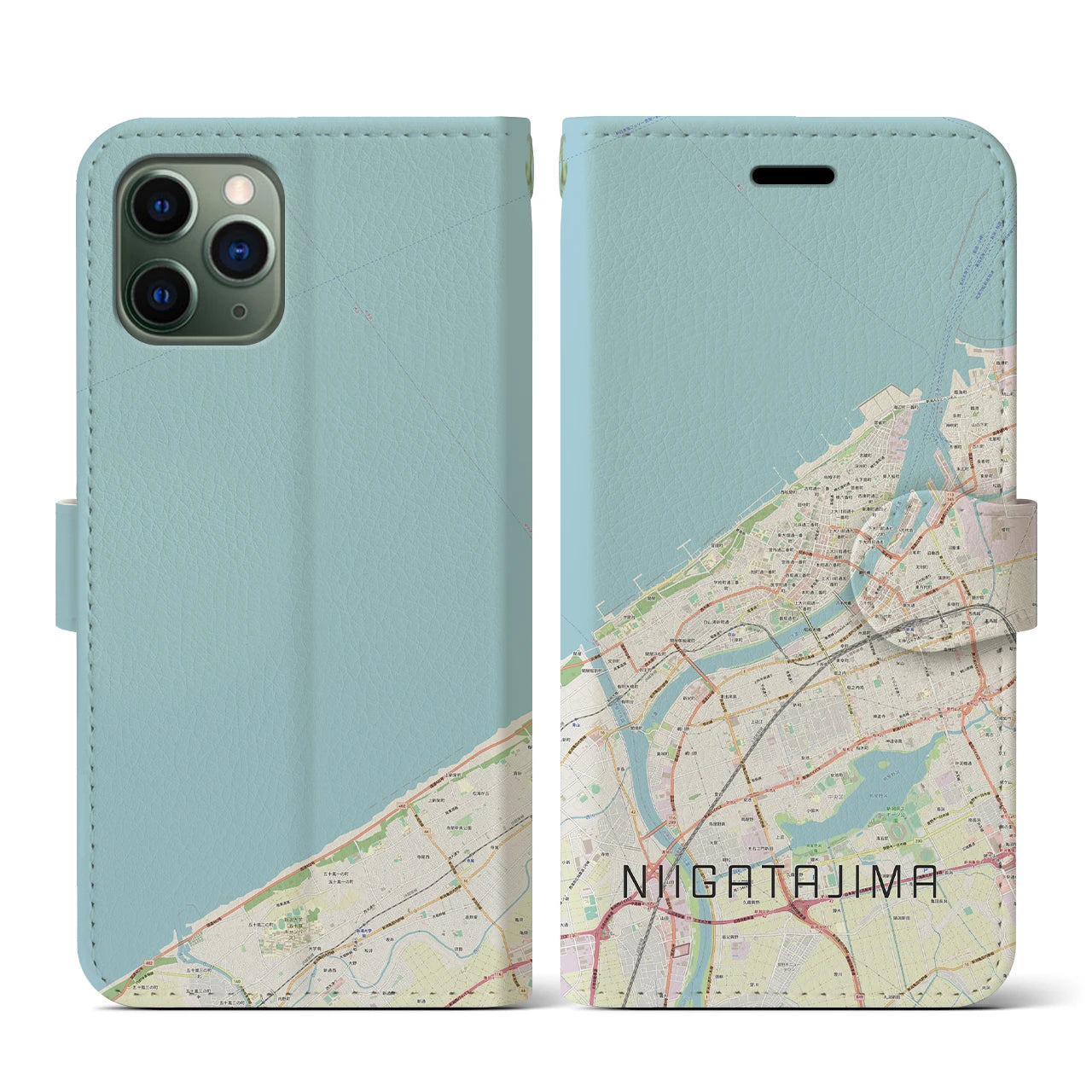 【新潟島(新潟県)】地図柄iPhoneケース(手帳タイプ)ナチュラル・iPhone 11 Pro 用