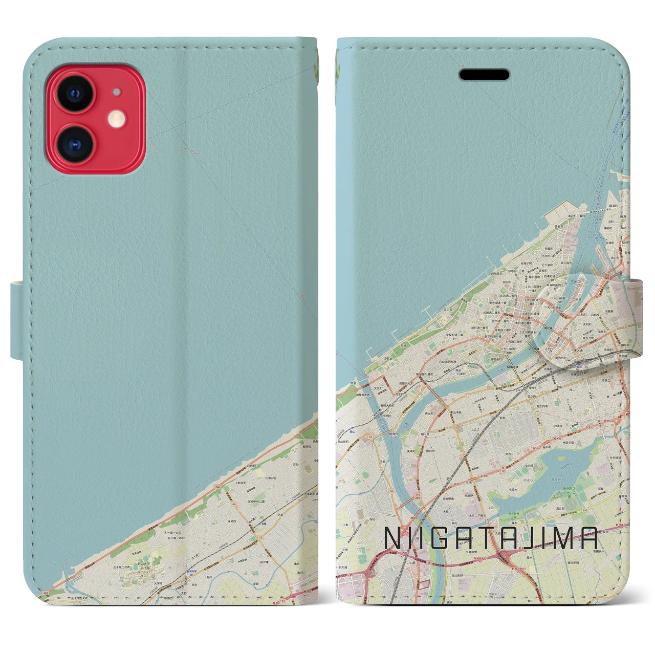 【新潟島(新潟県)】地図柄iPhoneケース(手帳タイプ)ナチュラル・iPhone 11 用