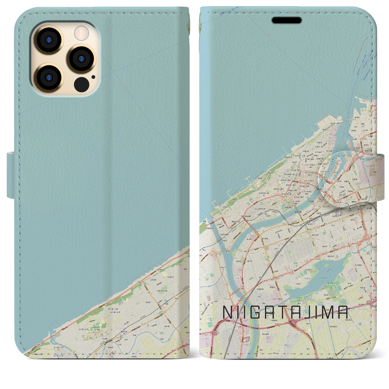 【新潟島(新潟県)】地図柄iPhoneケース(手帳タイプ)ナチュラル・iPhone 12 Pro Max 用