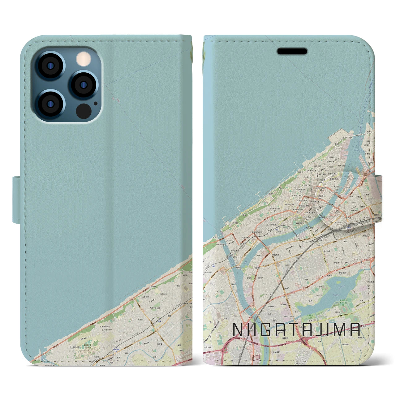 【新潟島(新潟県)】地図柄iPhoneケース(手帳タイプ)ナチュラル・iPhone 12 / 12 Pro 用