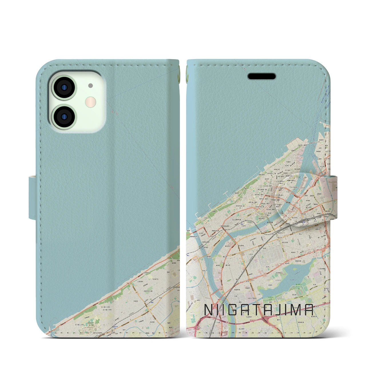 【新潟島(新潟県)】地図柄iPhoneケース(手帳タイプ)ナチュラル・iPhone 12 mini 用