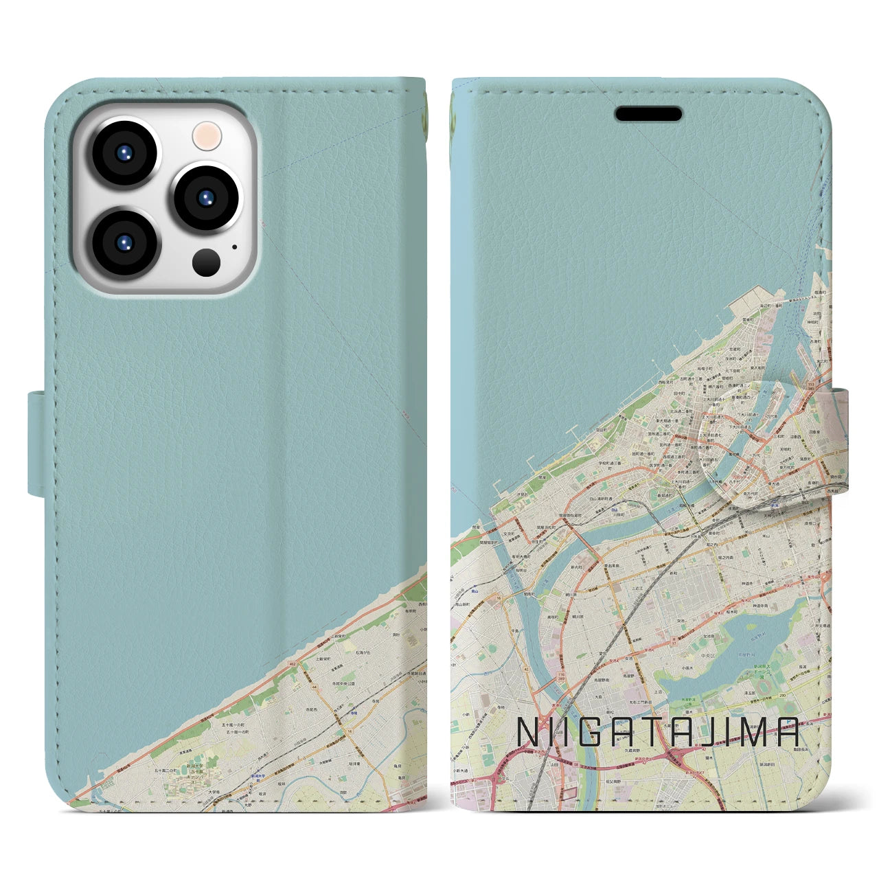 【新潟島(新潟県)】地図柄iPhoneケース(手帳タイプ)ナチュラル・iPhone 13 Pro 用