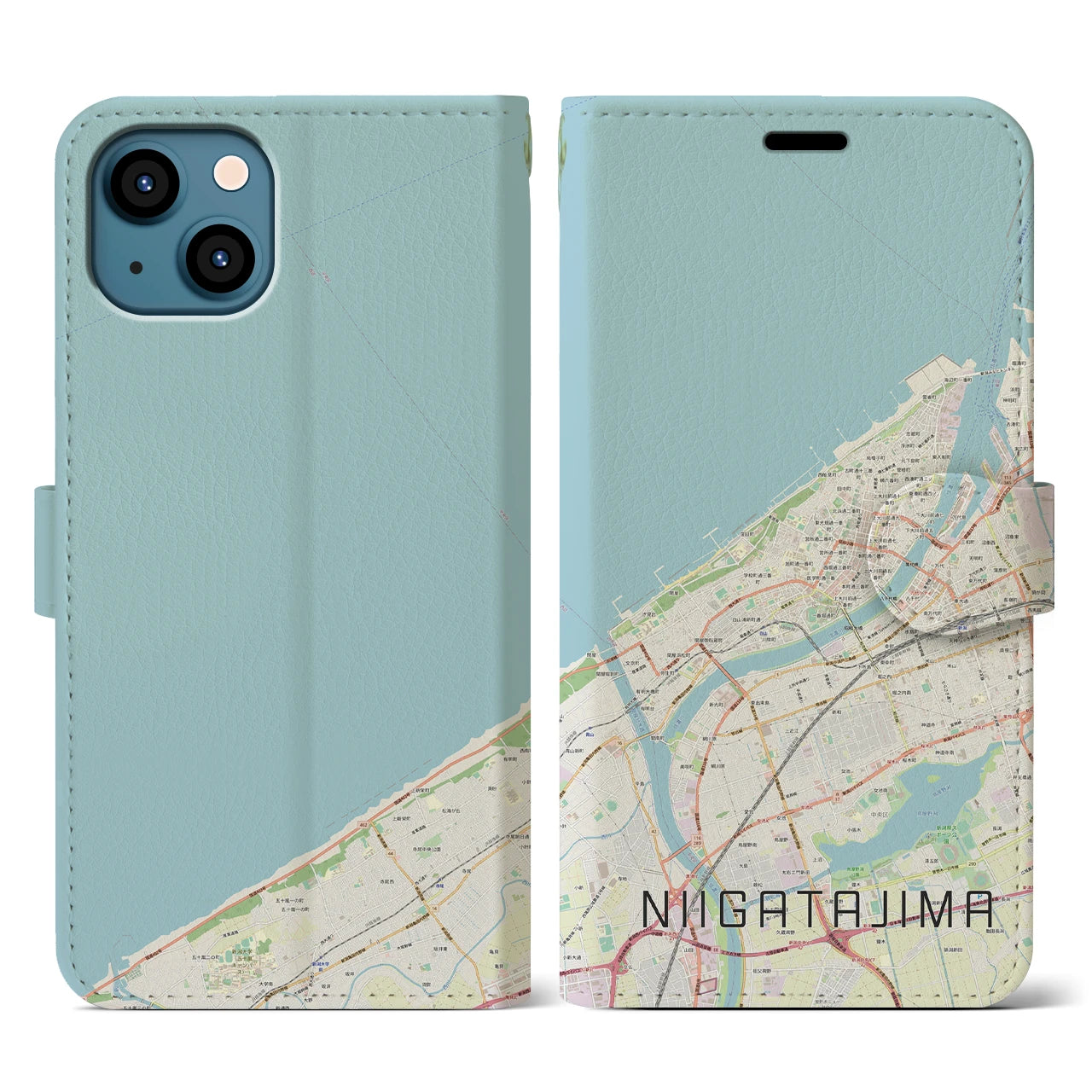 【新潟島(新潟県)】地図柄iPhoneケース(手帳タイプ)ナチュラル・iPhone 13 用