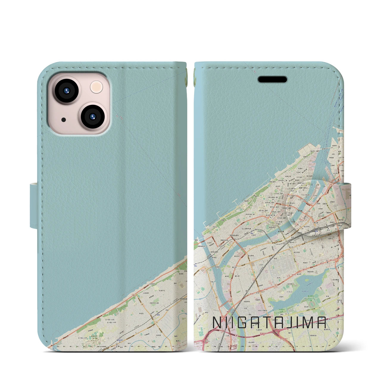 【新潟島(新潟県)】地図柄iPhoneケース(手帳タイプ)ナチュラル・iPhone 13 mini 用