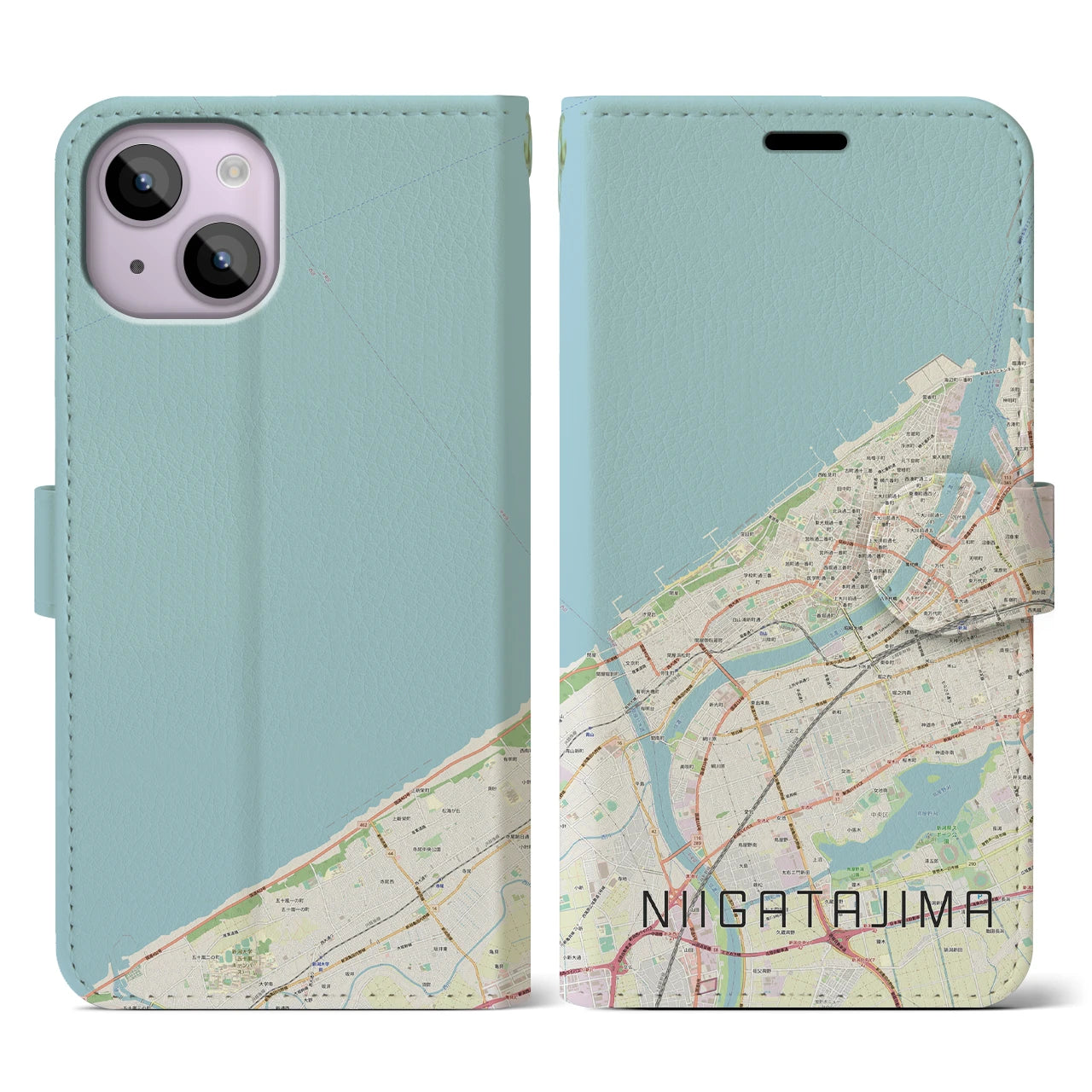 【新潟島(新潟県)】地図柄iPhoneケース(手帳タイプ)ナチュラル・iPhone 14 用
