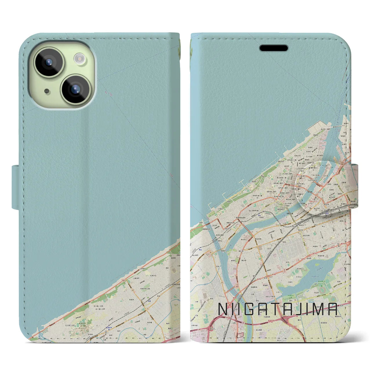 【新潟島(新潟県)】地図柄iPhoneケース(手帳タイプ)ナチュラル・iPhone 15 用