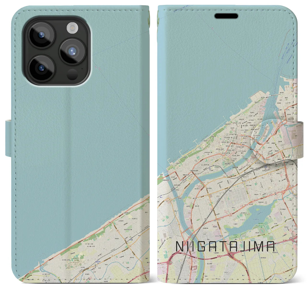【新潟島(新潟県)】地図柄iPhoneケース(手帳タイプ)ナチュラル・iPhone 15 Pro Max 用