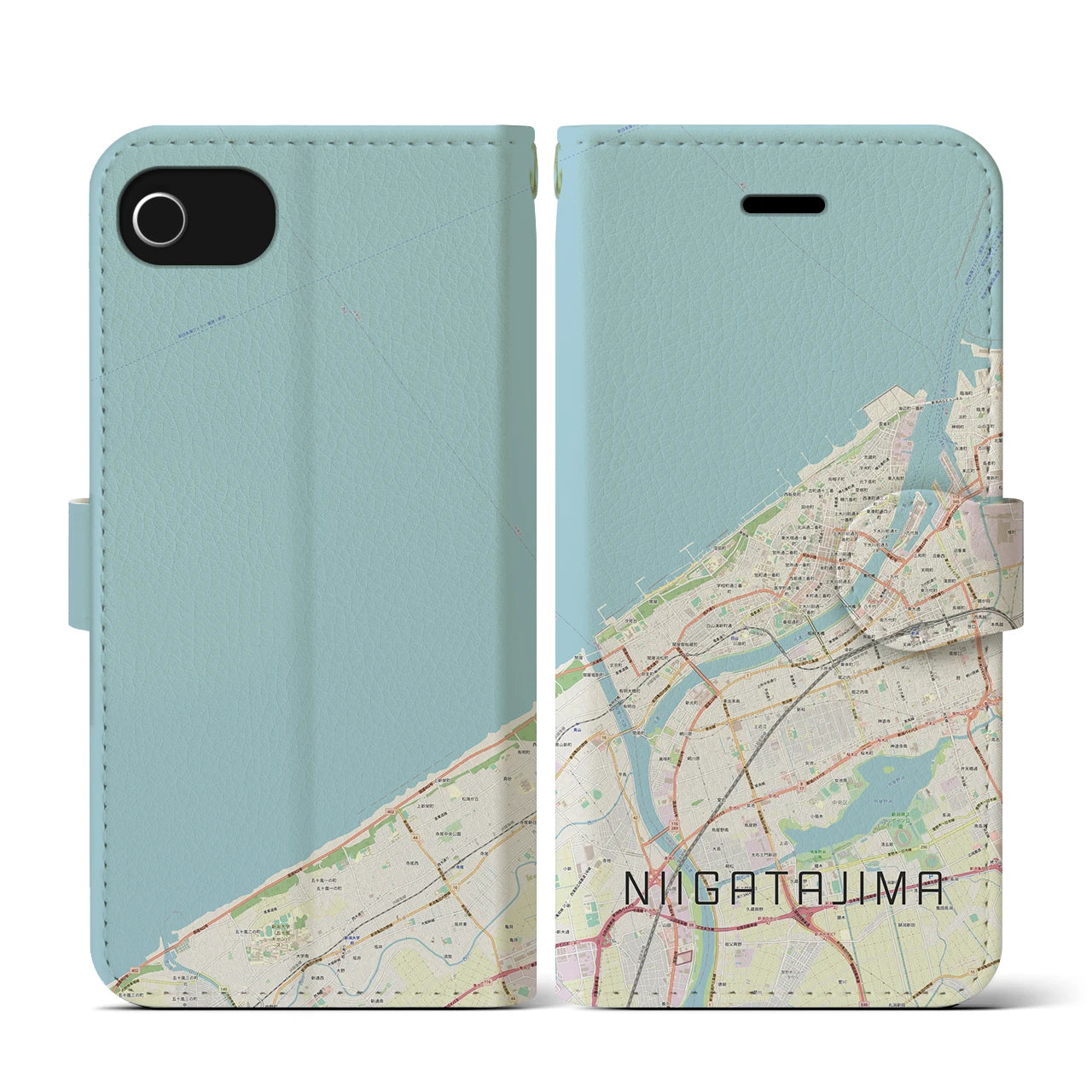 【新潟島(新潟県)】地図柄iPhoneケース(手帳タイプ)ナチュラル・iPhone SE(第3 / 第2世代) / 8 / 7 / 6s / 6 用