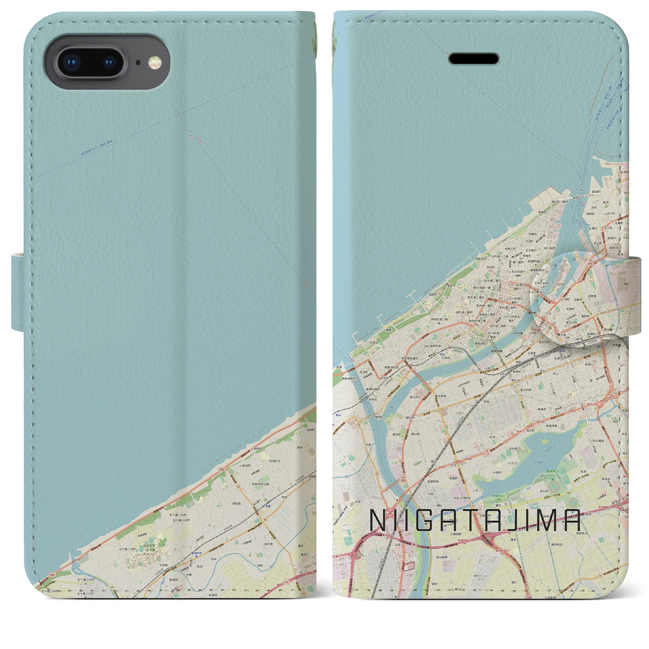【新潟島(新潟県)】地図柄iPhoneケース(手帳タイプ)ナチュラル・iPhone 8Plus /7Plus / 6sPlus / 6Plus 用