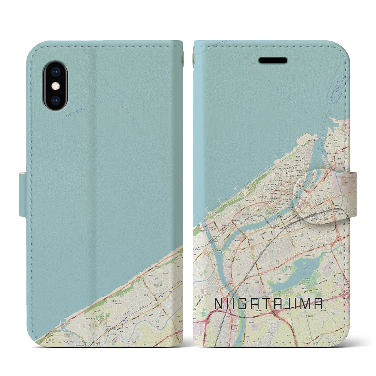 【新潟島(新潟県)】地図柄iPhoneケース(手帳タイプ)ナチュラル・iPhone XS / X 用