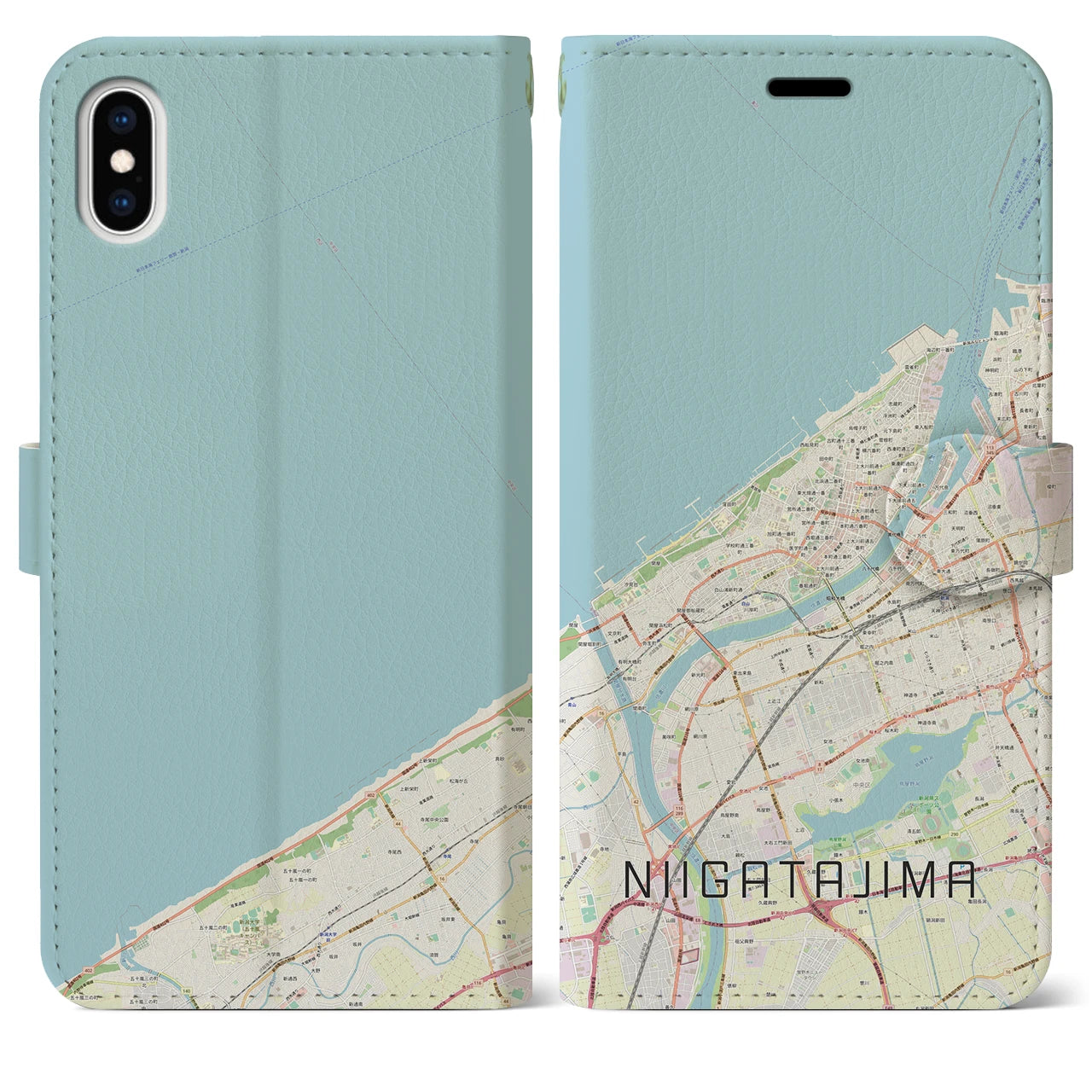 【新潟島(新潟県)】地図柄iPhoneケース(手帳タイプ)ナチュラル・iPhone XS Max 用