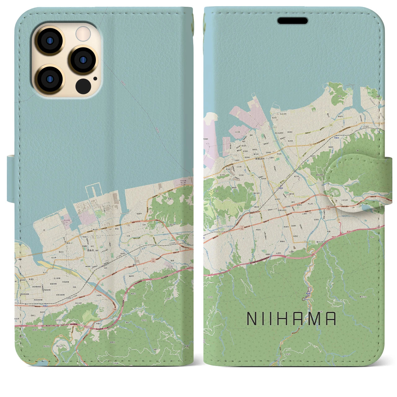 【新居浜(愛媛県)】地図柄iPhoneケース(手帳タイプ)ナチュラル・iPhone 12 Pro Max 用
