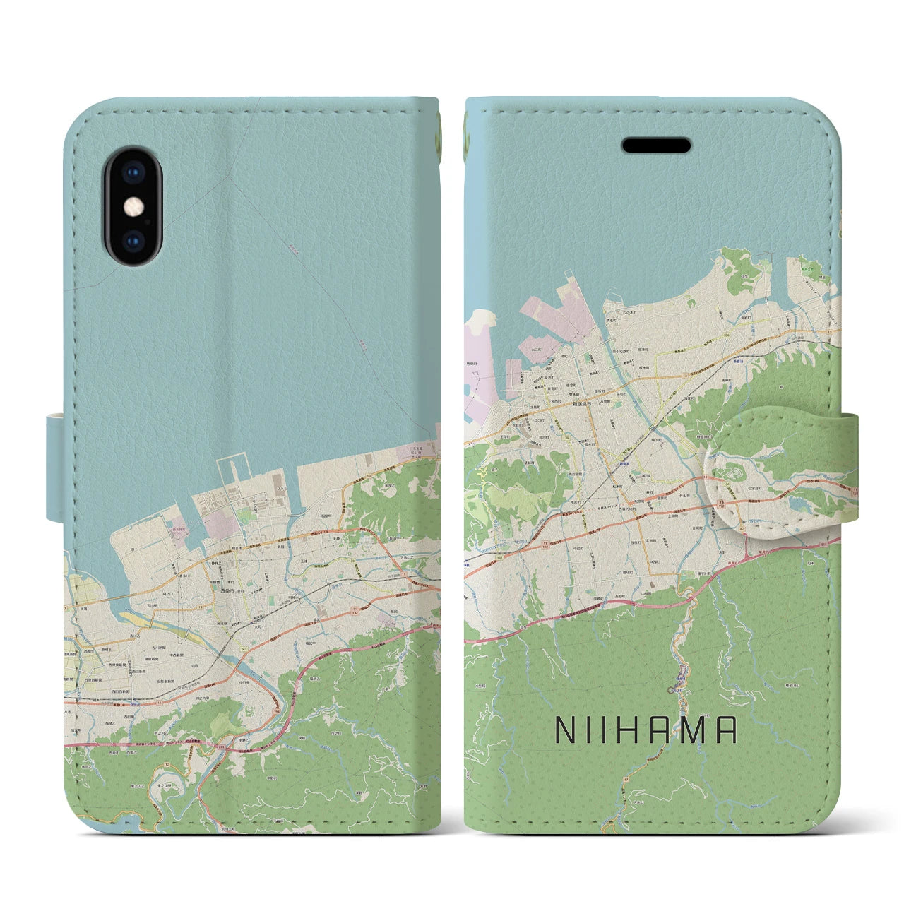 【新居浜(愛媛県)】地図柄iPhoneケース(手帳タイプ)ナチュラル・iPhone XS / X 用