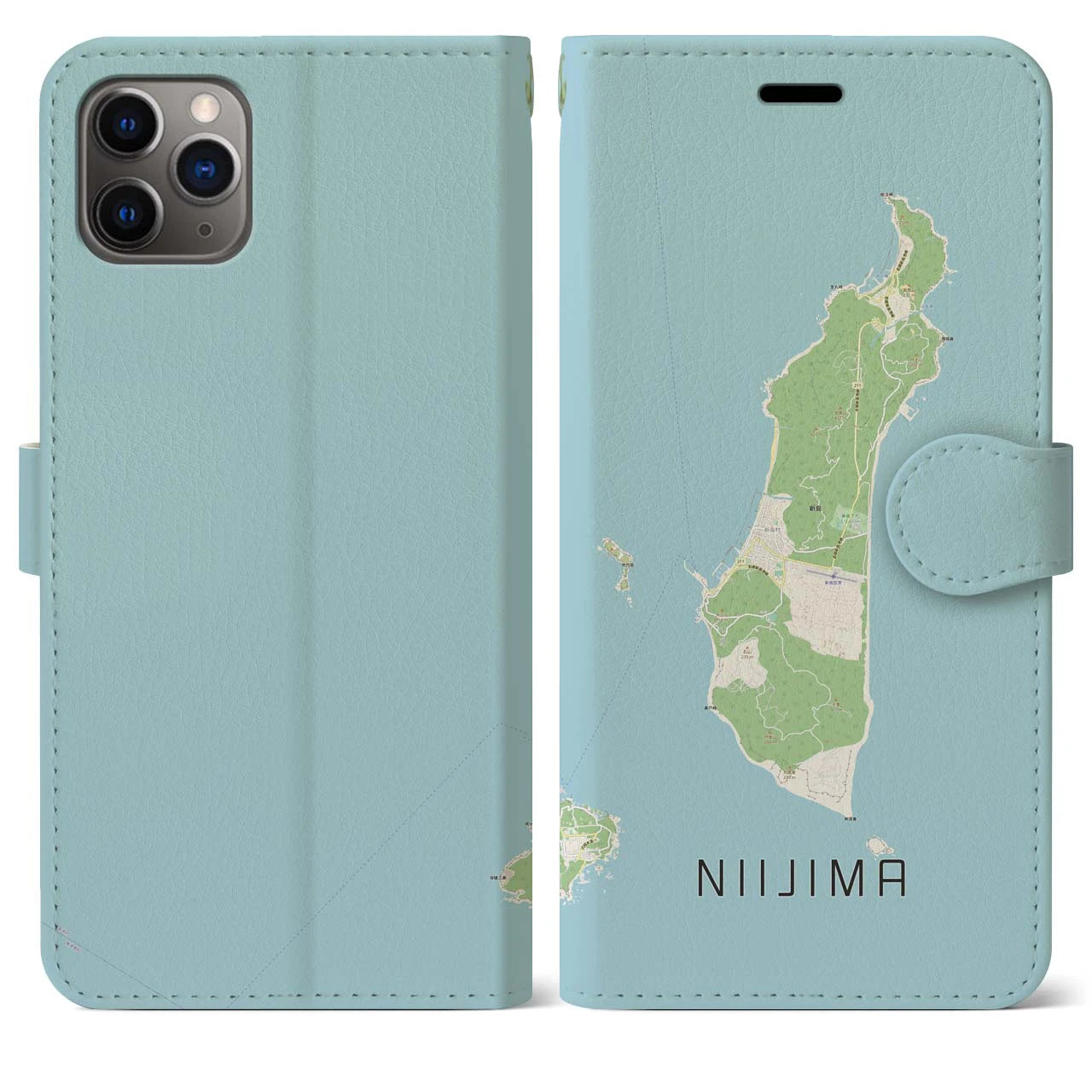 【新島(東京都)】地図柄iPhoneケース(手帳タイプ)ナチュラル・iPhone 11 Pro Max 用