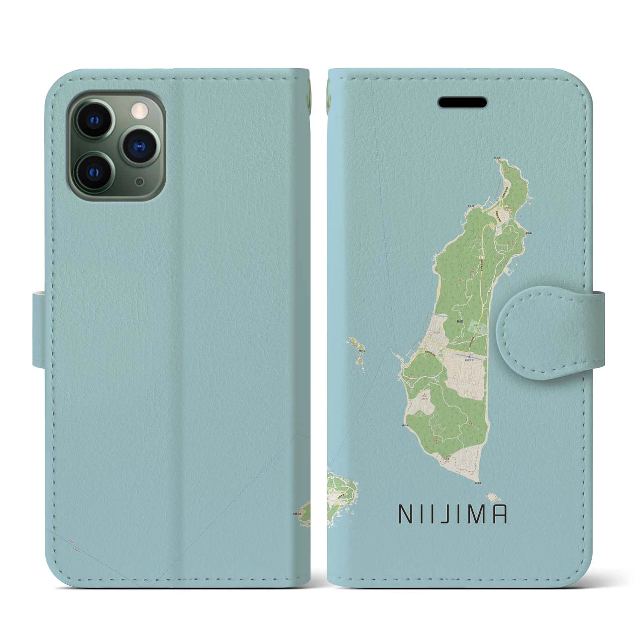 【新島(東京都)】地図柄iPhoneケース(手帳タイプ)ナチュラル・iPhone 11 Pro 用