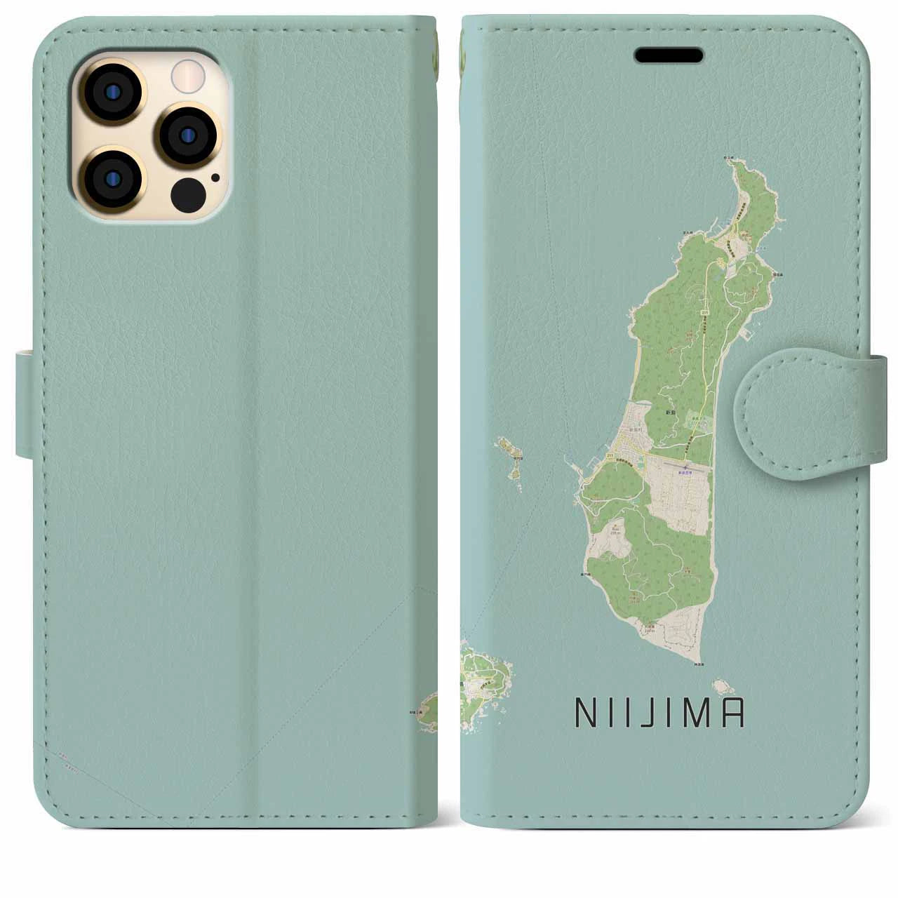 【新島(東京都)】地図柄iPhoneケース(手帳タイプ)ナチュラル・iPhone 12 Pro Max 用